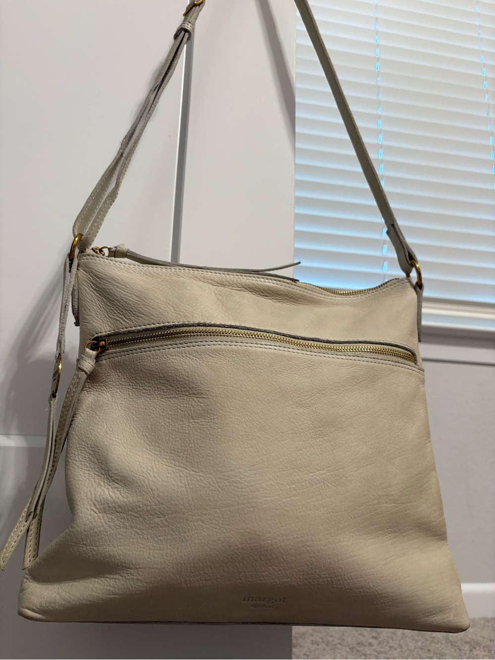Margot Leather Crossbody Bag in Cream with Gold Hardware